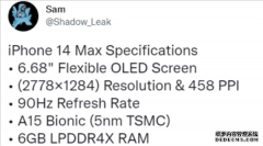 iPhone 14 Max配置拉胯：沿用A15芯片 仅配90Hz“残血”高刷屏